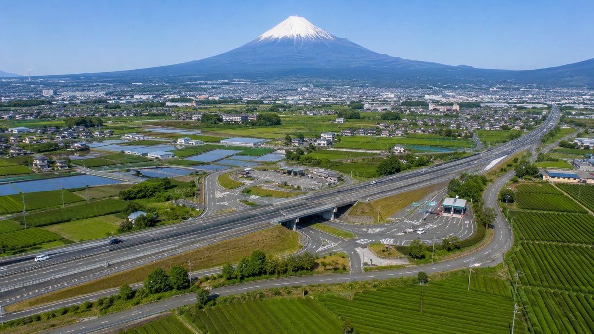 日本平久能山スマートIC付近の風景と富士山