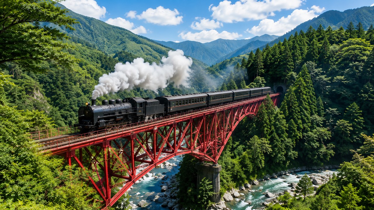 大井川鐵道のSL列車と秘境鉄道のイメージ