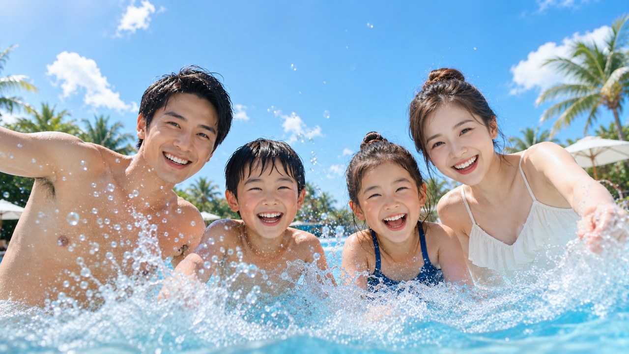 夏に水遊びを楽しむ子ども