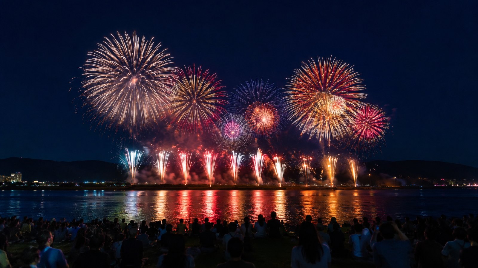 天竜川の川面に映る鹿島の花火