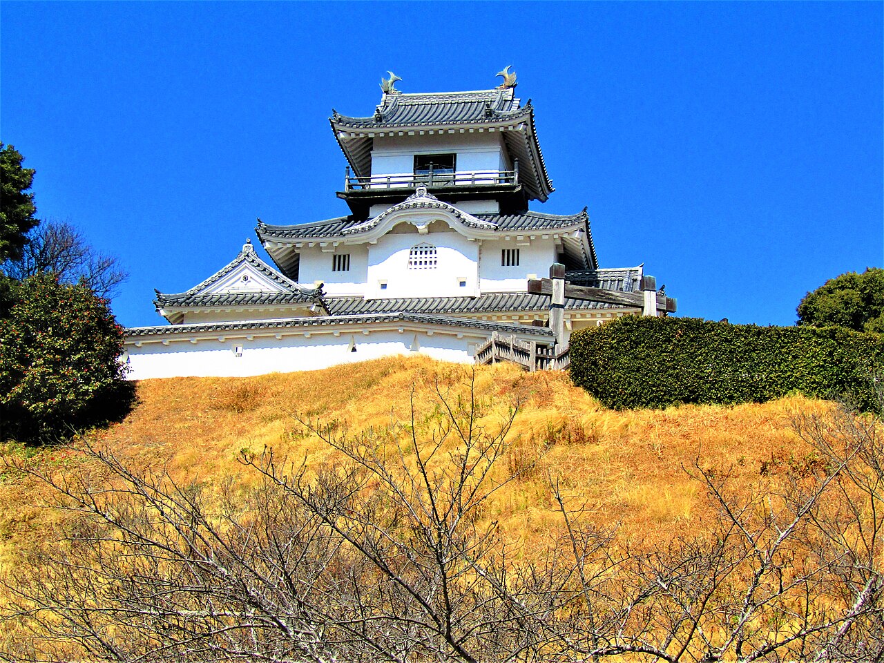 青空を背景にした掛川城の天守