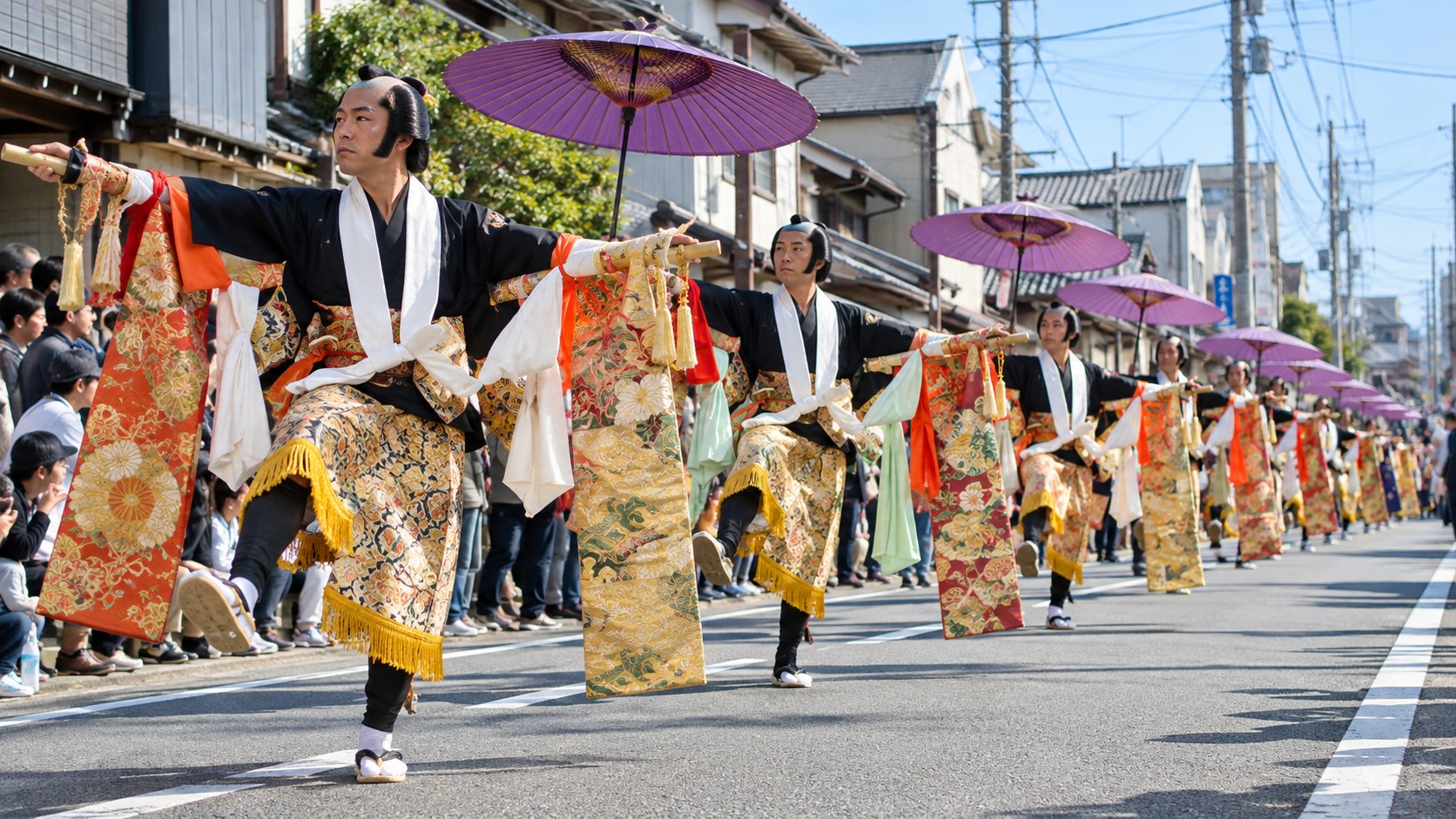 通りを進む島田大祭の大奴の列（作成したイメージ画像）