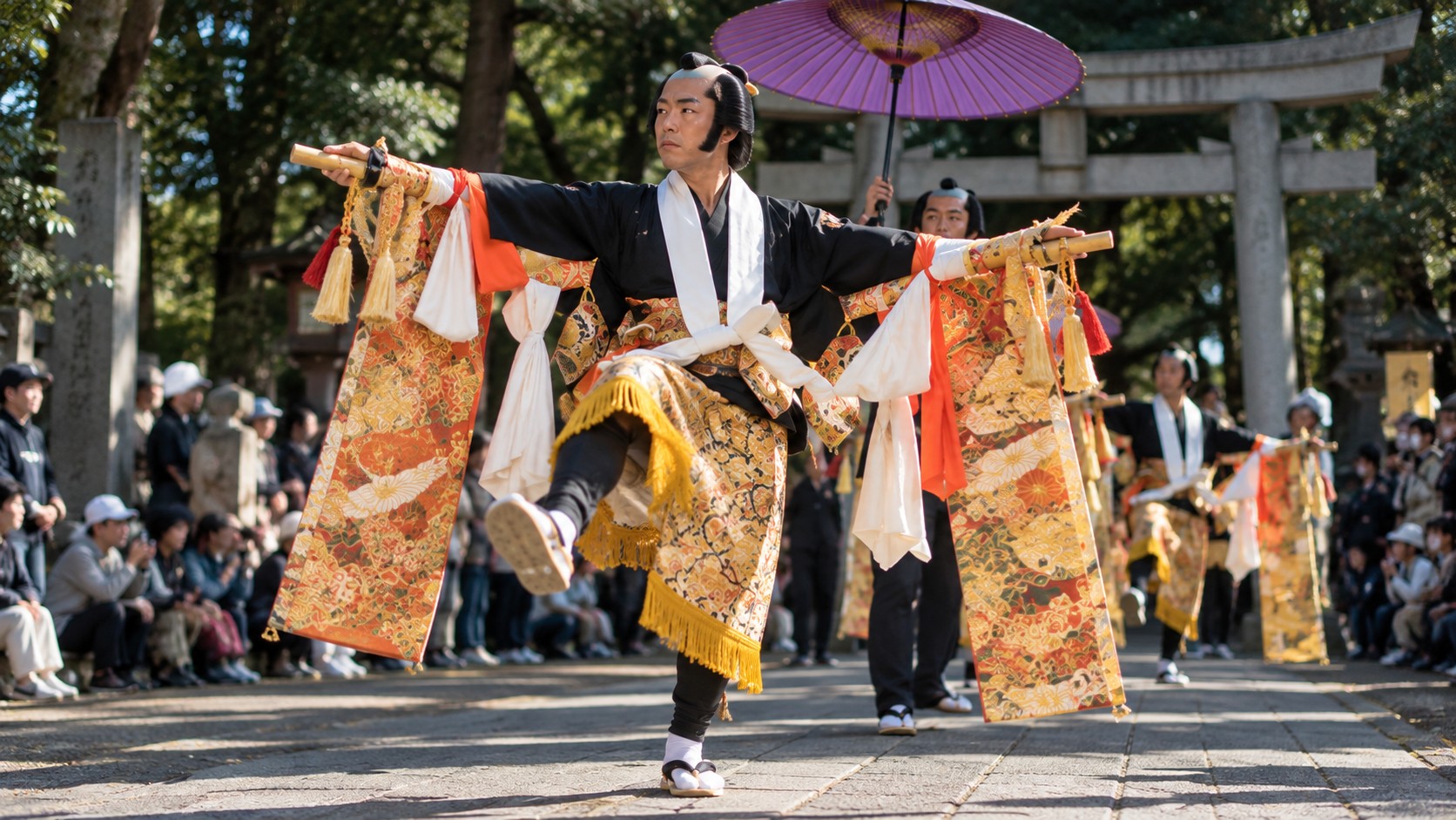 左右の太刀に丸帯を掛けた島田大祭の大奴（作成したイメージ画像）